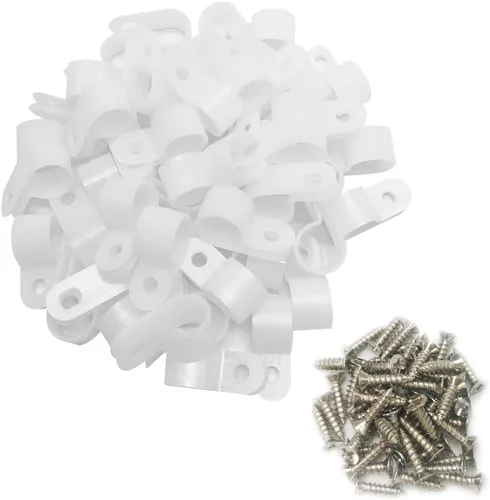 Vista 19 de Abrazadera para cable tipo R, abrazadera de cable de 1/2 pulgada, clips de sujeción de cable de montaje de tornillo de nailon con tornillos