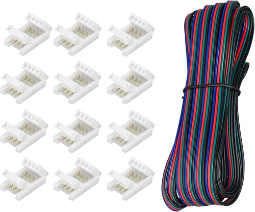 Vista 9 de Cable de extensión LED AWG de calibre 22 de 65.6 pies y 12 conectores de cable de 3 vías, conector en T de bajo voltaje, conectores de cable