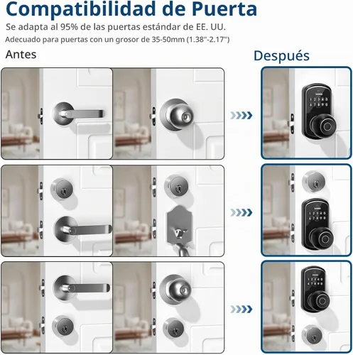 Vista 8 de Cerradura Inteligente de Perilla de Puerta con Teclado, Perilla de Puerta con Teclado con Mango para Dormitorio, Cerraduras de Puerta con Huella