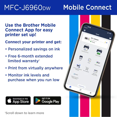 Vista 8 de Brother INKvestment 6960 Impresora inalámbrica de inyección de tinta a color todo en uno con capacidades de 11 x 17 pulgadas y pantalla táctil a