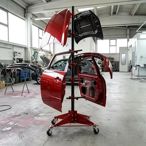 Vista 7 de AutoBody - Soporte de pintura para panel de pintura para colgar en el con 4 ruedas bloqueables y 6 palancas de gancho ajustables, soporte de árbol