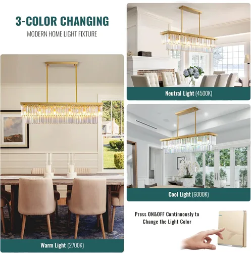 Vista 5 de Candelabro rectangular de cristal dorado para comedor de 47 Dorado brillante