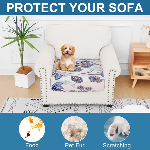 Vista 7 de Smiry Fundas de cojín de sofá estampadas, fundas elásticas suaves para sofá, fundas de sofá lavables antideslizantes, protector de muebles para Beige