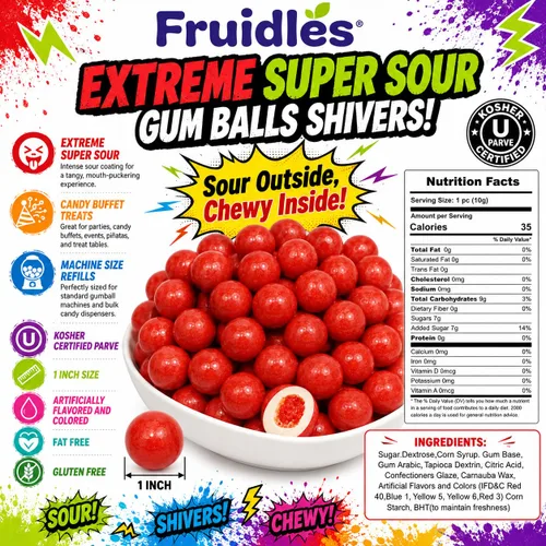 Vista 2 de Fruidles Bolas de goma de mascar rellenas de cereza con sabor a frutas, golosinas de bufé de dulces, recambios de tamaño de máquina, certificado