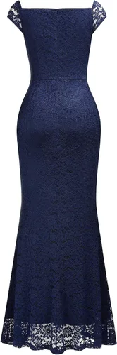 Vista 5 de MISSMAY Vestido largo de noche formal con cuello en V para mujer, estilo vintage, con volantes, encaje floral