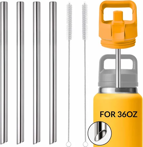 Vista 7 de 4 popotes de metal de repuesto para botella de agua YETI Rambler Jr., popotes de repuesto reutilizables de acero inoxidable con 2 cepillos