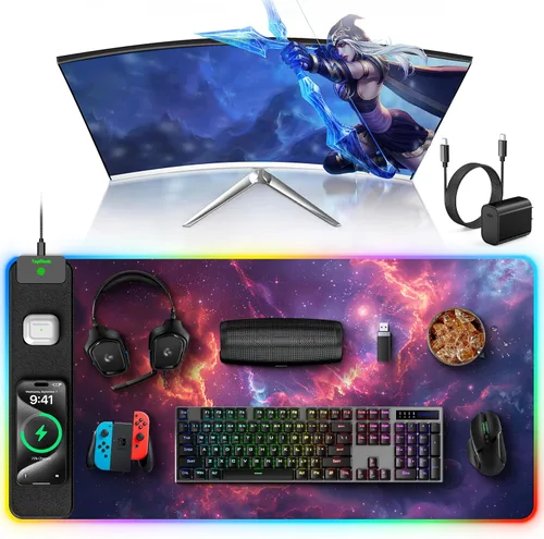 Vista 22 de TopMade Alfombrilla de Mouse de Carga Inalámbrica, Alfombrilla de Mouse para Juegos RGB, Alfombrilla de Escritorio para Oficina en Casa, 31.5" x RGB