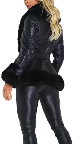 Vista 5 de Aurgelmir Chaqueta de piel sintética para mujer, abrigo parka cortolargo con cuello de piel