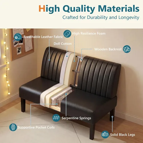 Vista 7 de Sofá biplaza sin brazos, sofá pequeño, piel sintética negra, moderno STHOUYN - Silla de gran tamaño para sala de estar, dormitorio, esquina