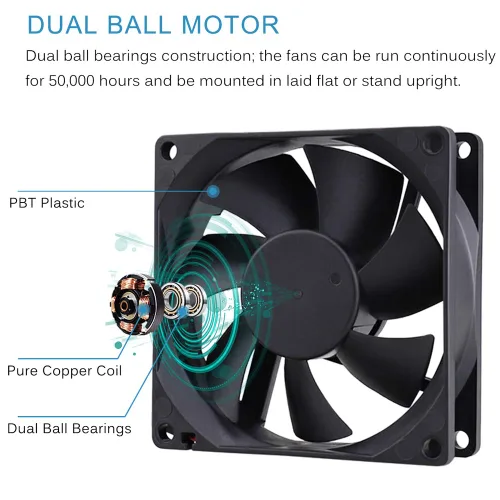 Vista 3 de GDSTIME 4500RPM 8cm 80mm x 80mm x 25mm 12v Ventilador de refrigeración sin escobillas de CC, flujo de aire grande, alta velocidad, con rodamientos