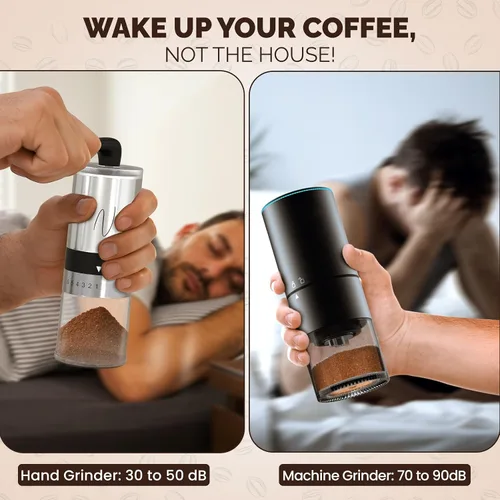 Vista 5 de Molinillo de café manual – Molinillo manual de grano de café con manivela, 6 ajustes de molienda para expreso, prensa francesa y vertido – Molinillo
