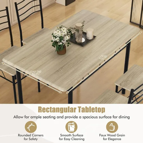 Vista 4 de Giantex Juego de mesa de comedor de 47 pulgadas para 4, mesa de cocina rectangular con 4 sillas de comedor, marco de metal, juego de comedor de 5