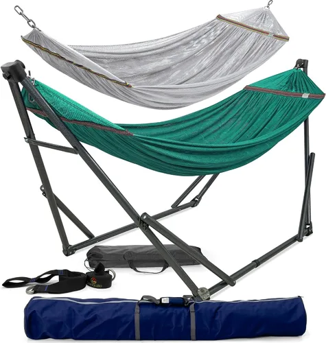Vista 19 de Tranquillo Hamaca doble universal con soporte incluido para 2 personas/soporte plegable para hamaca de 600 libras de capacidad, estuche portátil 1.
