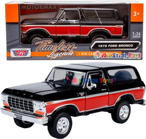 Vista 10 de 1978 Bronco 1:24 Modelo de Coche Fundido SUV SUT Negro con Cap Truck Motormax 79371