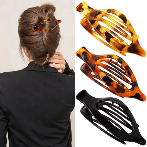 Vista 19 de ATODEN Pinzas planas para el cabello, 3 piezas, French Concord - Pinzas de mandíbula neutras grandes para cabello fino/grueso, blanco, marrón, negro