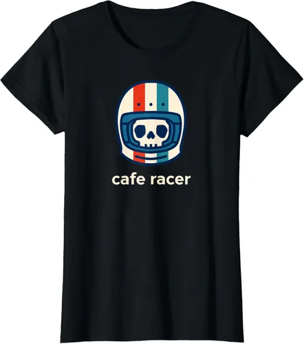 Vista 36 de Cafe Racer Moda Simple Casco Diseño Motocicleta Camiseta Negro