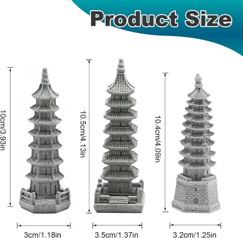 Vista 2 de Saihisday 3 piezas de mini escultura de piedra arenisca de pagoda, figuras de pagoda zen china para jardín, oficina, hogar, decoración de escritorio