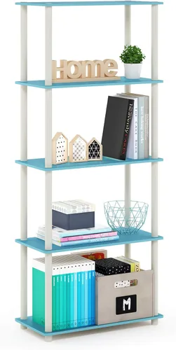 Vista 115 de Furinno Turn-N-Tube - Estantes de almacenamiento, estante para libros de 3 niveles, estante esquinero, estantes abiertos sin herramientas