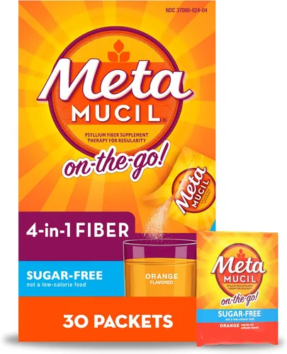 Vista 10 de Metamucil Paquetes para llevar, sin azúcar, 44 paquetes, suplemento de fibra de cáscara de psyllium 4 en 1, sabor a naranja, porciones individuales