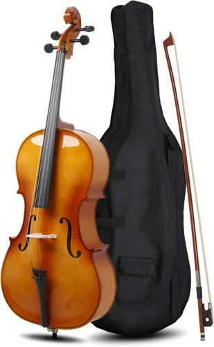 Vista 8 de Ktaxon Violonchelo 3/4, juego de violonchelo acústico para principiantes con bolsa portátil, arco, colofonia, puente, instrumentos musicales de Negro