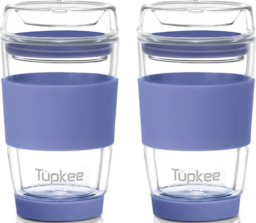 Vista 10 de Vaso de vidrio de doble pared, 8 onzas, vaso de té/café aislado y reutilizable hecho completamente de vidrio soplado a mano con tapa, taza de viaje
