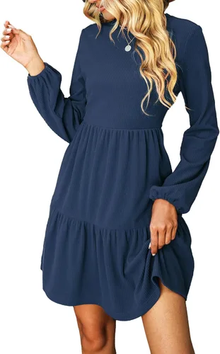 Vista 11 de CUPSHE Minivestido tipo suéter con cuello redondo y manga larga de obispo Naranja quemado
