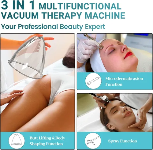 Vista 2 de MYSWEETY Máquina de terapia al vacío, juegos de terapia de ventosas 3 en 1, máquina profesional para el cuidado de la piel facial con pistola