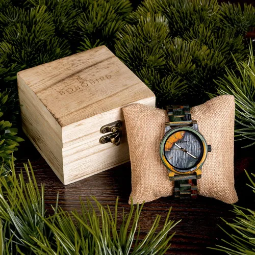 Vista 5 de BOBO BIRD Reloj de madera para hombre, reloj de pulsera analógico de cuarzo de moda, relojes de madera hechos a mano coloridos para hombres