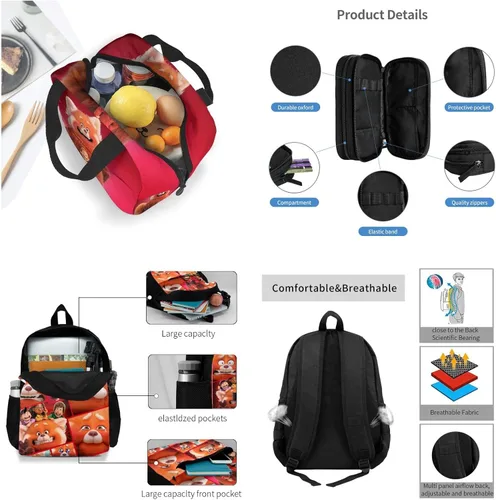 Vista 3 de TUURMNG RED Mochila de anime de 3 piezas con mochilas bolsa de almuerzo y estuche para lápices mochila de anime para niños y niñas mochilas casuales