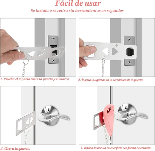 Vista 5 de AceMining Cerradura de puerta portátil de seguridad para el hogar, cerraduras de bloqueo de viaje para seguridad y privacidad adicionales, perfectas