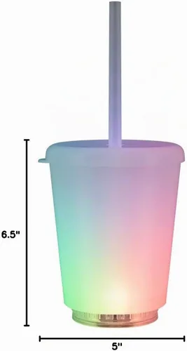 Vista 4 de Vaso corto con luz LED que cambia de color con tapa y popote (juego de 4)