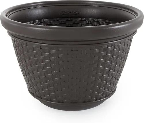 Vista 9 de Suncast Paquete de 2 macetas decorativas de mimbre para manguera de jardín con 4 agujeros de drenaje para mangueras de 100 pies, Java