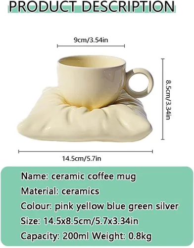 Vista 7 de Taza de café de cerámica, taza de cerámica con platillo, tazas de café con leche y taza de espresso, tazas de capuchino con platillos, juego de taza
