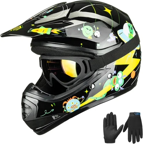 Vista 13 de ILM Casco con gafas de seguridad y guantes deportivos para niños y adolescentes, para motocross, cuatrimoto, motocicleta y todoterreno, aprobado por
