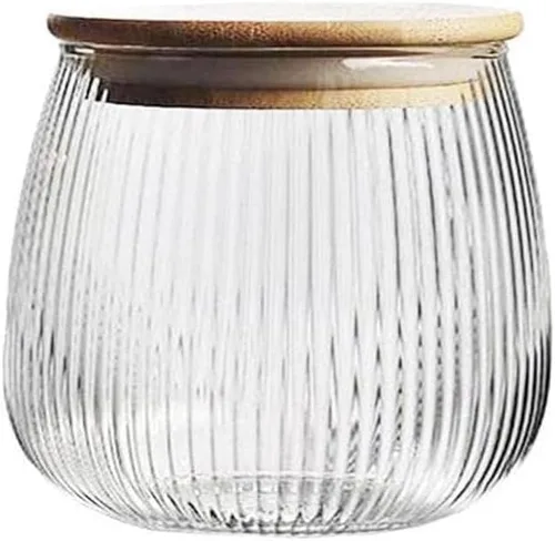 Vista 4 de Tarro de vidrio para dulces Recipiente de almacenamiento de alimentos Tarro para té y granos de café con tapa de madera sellada, 13oz, 400ml