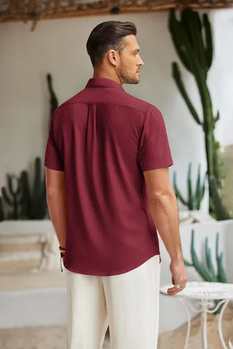 Vista 3 de COOFANDY Mens Linen Shirts Beach Casual Button Down Short Sleeve Shirt Summer