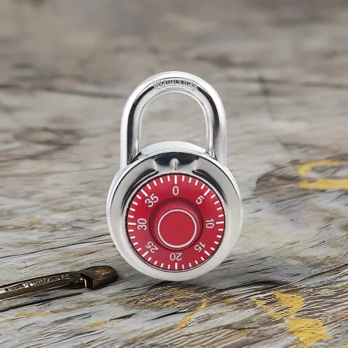 Vista 3 de Candados de combinación con cuerpo de metal, uso en interiores para taquillas de gimnasio y casillero escolar, Rojo, paquete de 1
