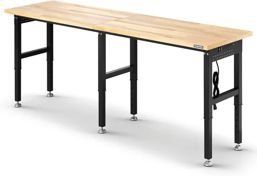 Vista 10 de WORKPRO Banco de trabajo ajustable con manivela, mesa de trabajo de madera de goma de 47.2 x 23.6 pulgadas, capacidad de carga de 300 libras