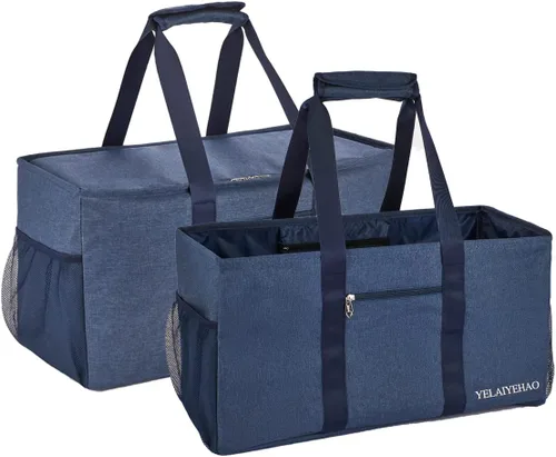 Vista 9 de YELAIYEHAO 2 bolsas de mano grandes para uso general, bolsa de asas plegable plegable