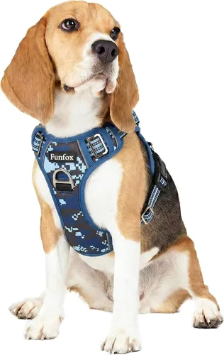Vista 62 de Funfox Arnés para perro sin tirones, arnés de chaleco ajustable para mascotas, material súper suave con mango vertical, fácil control, paseo