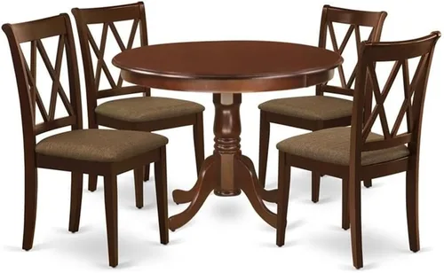 Vista 9 de East West Furniture HLCL3-LWH-C - Juego de comedor de 3 piezas que contiene una mesa de comedor redonda con pedestal y 2 sillas de cocina de tela