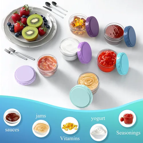 Vista 2 de Recipientes para aderezo de ensalada para llevar, tarros de condimentos con tapas a prueba de fugas, sin BPA, reutilizables, almacenamiento
