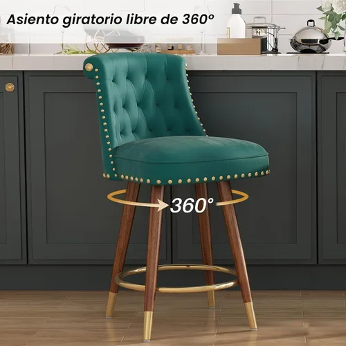 Vista 4 de SeekFancy Juego de 4 taburetes de bar de altura de mostrador, taburetes de bar giratorios de 360°, taburetes de bar tapizados de terciopelo