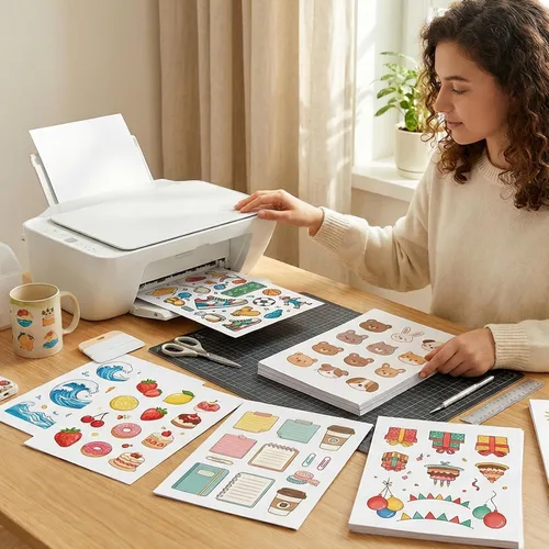Vista 6 de Papel adhesivo de vinilo imprimible – Vinilo impermeable para impresora láser y inyección de tinta 15 hojas autoadhesivas – Blanco mate