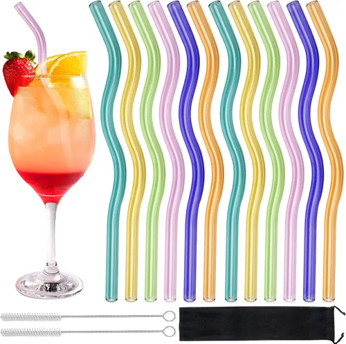 Vista 8 de Pajitas de vidrio – Juego de 24 popotes de vidrio transparente, popotes reutilizables de 10 pulgadas con cepillo de limpieza para vasos, Tervis