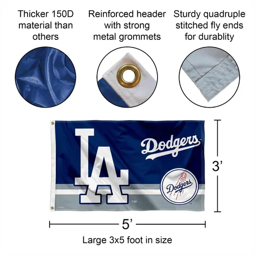 Vista 2 de WinCraft Bandera de Los Angeles Dodgers Logo Insignia de 3 x 5 pies con ojales