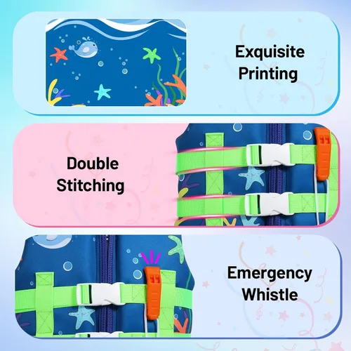 Vista 4 de HeySplash Chaleco de natación para niños pequeños, chaqueta de natación para niños de 30-50/50-80 libras, chaleco flotante para niños con correa