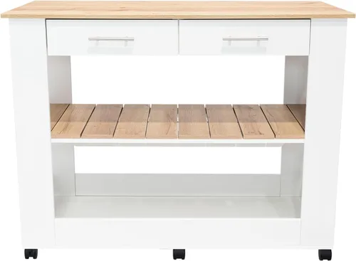 Vista 6 de FM FURNITURE Brooklyn 80 Isla de cocina con acento de roble claro, con estantes y cajones