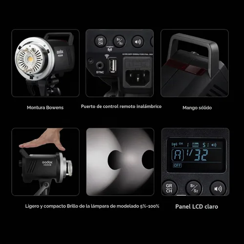 Vista 2 de Godox MS300V 300Ws GN58 Compact Studio Strobe Flash Bowens Mount Monolight Negro