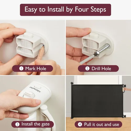 Vista 5 de Momcozy - Puerta retráctil para seguridad de bebés y niños, altura de 33 pulgadas, se extiende hasta 55 pulgadas de ancho, adecuada para escaleras